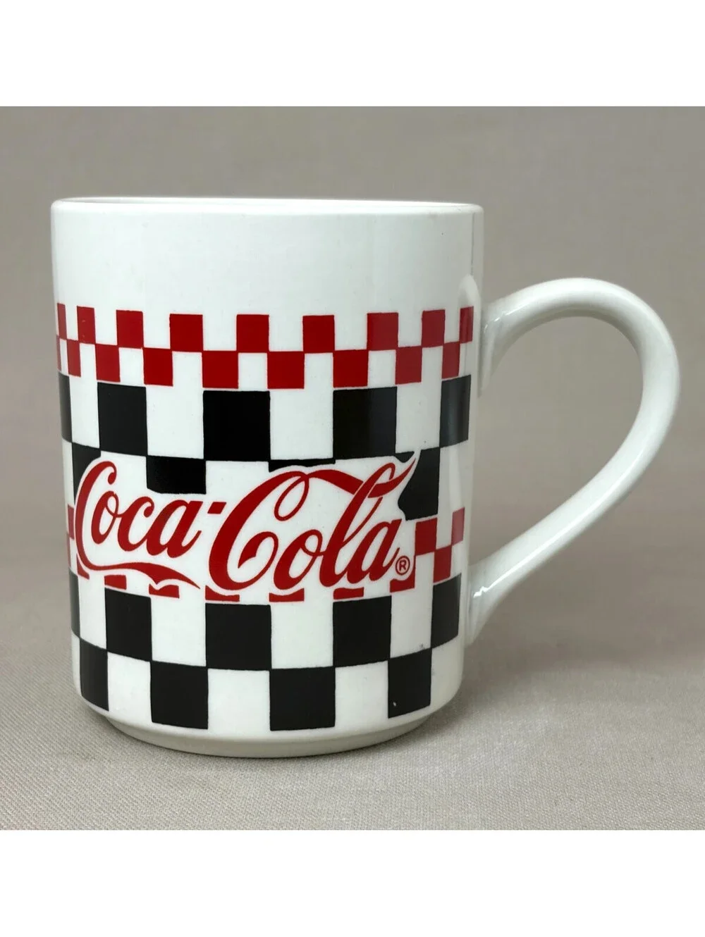Vintage 1996 Coca Cola Checkered Coffee Mug Gibson Retro Diner Ceramic Tea Cup